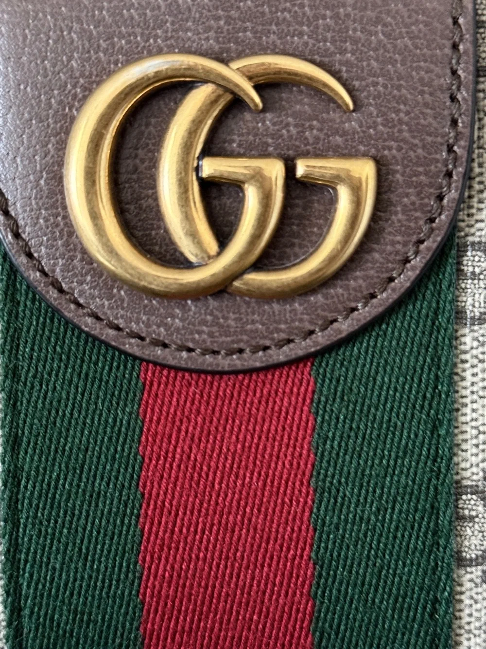 Gucci Beige GG Supreme Canvas Backpack with Green-Red Web Stripe